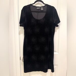 Vintage 90s Y2K Velour Black Bedazzled Sheath New Years Eve Mini Dress Size XL